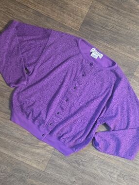 Vintage Casino Purple Button-Front Women's Sweater Cardigan